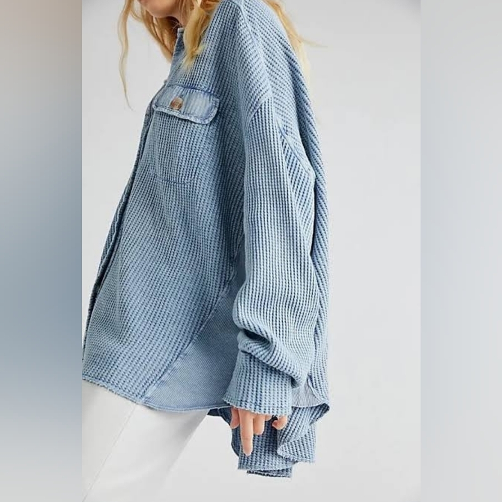 Free People FP ONE Scout Thermal Oversized Button Down Top Shirt - Picture 2 of 11
